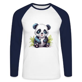 Mignon Panda Aquarelle Colorée Dessin Animé Kawaii Anim - T-shirt baseball manches longues Homme - blanc/marine - Devant - Nik (191cm)