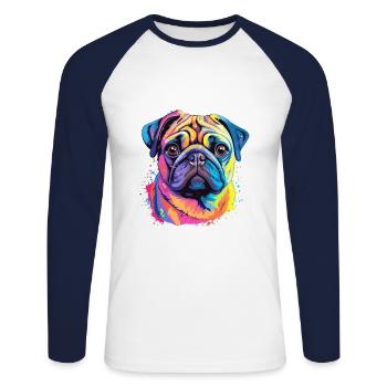 Mopshund buntes Aquarell Cartoon Kawaii Tier - Unisex Baseballshirt langarm - Weiß/Navy - Vorne - Nik (191cm)