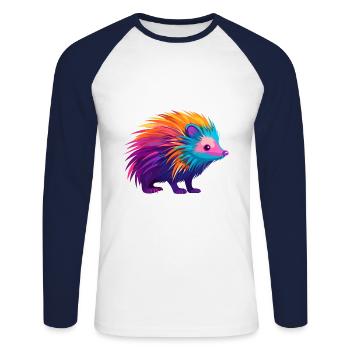 Stachelschwein Bunte Aquarell-Karikatur Kawaii Anima - Unisex Baseballshirt langarm - Weiß/Navy - Vorne - Nik (191cm)