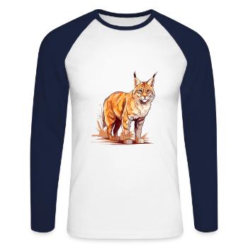 Rotluchs buntes Aquarell Karikatur Kawaii Tier - Unisex Baseballshirt langarm - Weiß/Navy - Vorne - Nik (191cm)