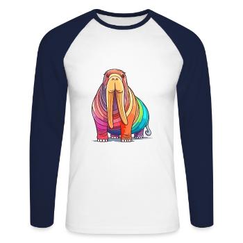 Morse aquarelle colorée dessin animé Kawaii Animal - T-shirt baseball manches longues Homme - blanc/marine - Devant - Nik (191cm)