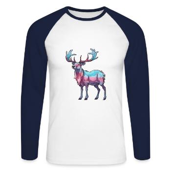 Karibu buntes Aquarell Cartoon Kawaii Tier - Unisex Baseballshirt langarm - Weiß/Navy - Vorne - Nik (191cm)