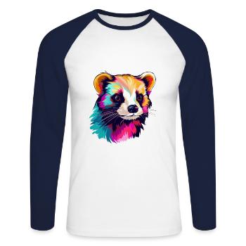 Ferret Colorful Watercolor Cartoon Kawaii Animal - Unisex Long Sleeve Baseball T-Shirt - white/navy - Front - Nik (191cm)