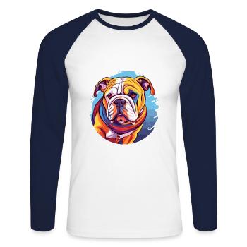 Bouledogue Aquarelle Colorée Dessin Animé Kawaii Animal - T-shirt baseball manches longues Homme - blanc/marine - Devant - Nik (191cm)