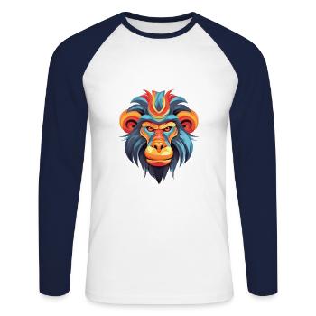 Mandrill Buntes Aquarell Cartoon Kawaii Tier - Unisex Baseballshirt langarm - Weiß/Navy - Vorne - Nik (191cm)