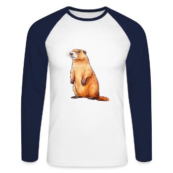 Murmeltier buntes Aquarell Cartoon Kawaii Tier - Unisex Baseballshirt langarm - Weiß/Navy - Vorne - Nik (191cm)