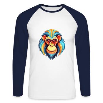 Mandrill Buntes Aquarell Cartoon Kawaii Tier - Unisex Baseballshirt langarm - Weiß/Navy - Vorne - Nik (191cm)