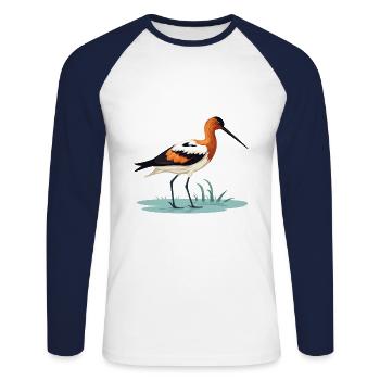 Avocet Colorful Watercolor Cartoon Kawaii Animal - Unisex Long Sleeve Baseball T-Shirt - white/navy - Front - Nik (191cm)