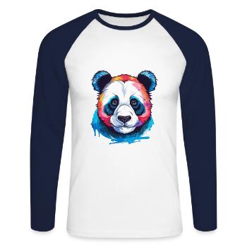Panda Buntes Aquarell Cartoon Kawaii Tier - Unisex Baseballshirt langarm - Weiß/Navy - Vorne - Nik (191cm)