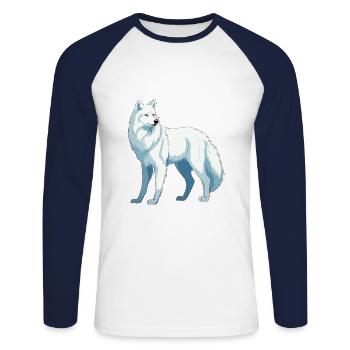 Arctic Wolf Colorful Watercolor Cartoon Kawaii Ani - Unisex Long Sleeve Baseball T-Shirt - white/navy - Front - Nik (191cm)