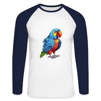 Parrot Colorful Watercolor Cartoon Kawaii Animal - Unisex Long Sleeve Baseball T-Shirt - white/navy - Front - Nik (191cm)