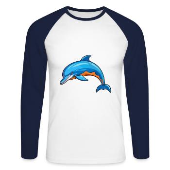 Delfin buntes Aquarell Cartoon Kawaii Tier - Unisex Baseballshirt langarm - Weiß/Navy - Vorne - Nik (191cm)