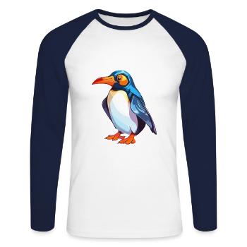 Pinguin Buntes Aquarell Cartoon Kawaii Tier - Unisex Baseballshirt langarm - Weiß/Navy - Vorne - Nik (191cm)
