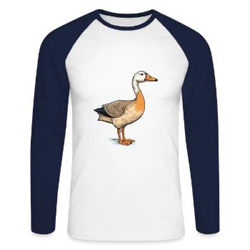 Goose Colorful Watercolor Cartoon Kawaii Animal - Unisex Long Sleeve Baseball T-Shirt - white/navy - Front - Nik (191cm)