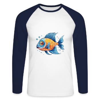 Poisson Aquarelle Colorée Dessin Animé Kawaii Animal - T-shirt baseball manches longues Homme - blanc/marine - Devant - Nik (191cm)