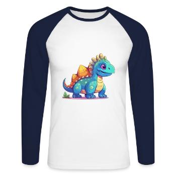 Dinosaur Colorful Watercolor Cartoon Kawaii Animal - Unisex Long Sleeve Baseball T-Shirt - white/navy - Front - Nik (191cm)