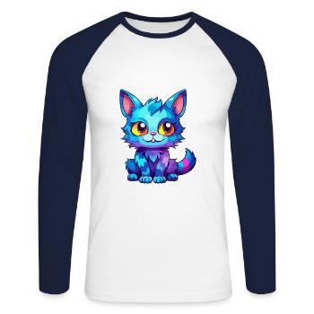 Katze buntes Aquarell Cartoon Kawaii Tier - Unisex Baseballshirt langarm - Weiß/Navy - Vorne - Nik (191cm)