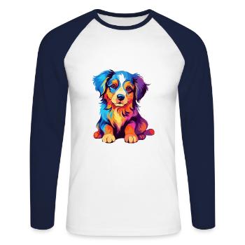 Dog Colorful Watercolor Cartoon Kawaii Animal - Unisex Long Sleeve Baseball T-Shirt - white/navy - Front - Nik (191cm)
