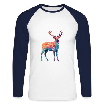 Cerf Aquarelle Colorée Dessin Animé Kawaii Animal - T-shirt baseball manches longues Homme - blanc/marine - Devant - Nik (191cm)
