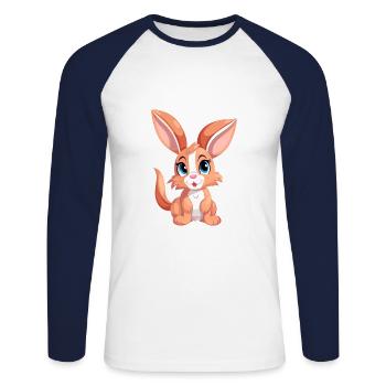 Lapin Aquarelle Colorée Dessin Animé Kawaii Animal - T-shirt baseball manches longues Homme - blanc/marine - Devant - Nik (191cm)