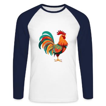 Hahn Buntes Aquarell Cartoon Kawaii Tier - Unisex Baseballshirt langarm - Weiß/Navy - Vorne - Nik (191cm)