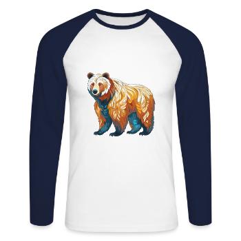 Ours Aquarelle Colorée Dessin Animé Kawaii Animal - T-shirt baseball manches longues Homme - blanc/marine - Devant - Nik (191cm)