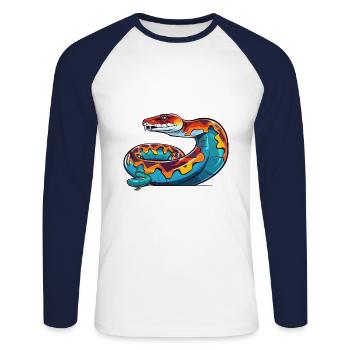 Anaconda Aquarelle Colorée Dessin Animé Kawaii Animal - T-shirt baseball manches longues Homme - blanc/marine - Devant - Nik (191cm)