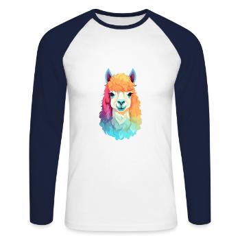 Alpaga Aquarelle Colorée Dessin Animé Kawaii Animal - T-shirt baseball manches longues Homme - blanc/marine - Devant - Nik (191cm)