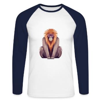 Baboon Colorful Watercolor Cartoon Kawaii Animal - Unisex Long Sleeve Baseball T-Shirt - white/navy - Front - Nik (191cm)