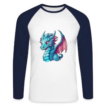 Dragon Aquarelle Colorée Dessin Animé Kawaii Animal - T-shirt baseball manches longues Homme - blanc/marine - Devant - Nik (191cm)