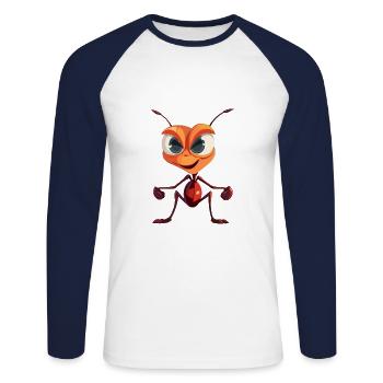 Ant Colorful Watercolor Cartoon Kawaii Animal - Unisex Long Sleeve Baseball T-Shirt - white/navy - Front - Nik (191cm)