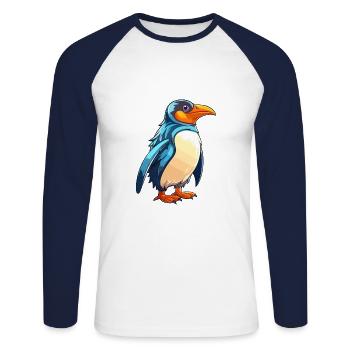 Pinguin Buntes Aquarell Cartoon Kawaii Tier - Unisex Baseballshirt langarm - Weiß/Navy - Vorne - Nik (191cm)