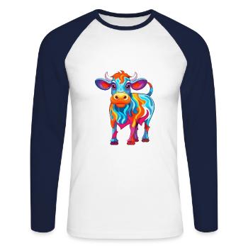 Vache Aquarelle Colorée Dessin Animé Kawaii Animal - T-shirt baseball manches longues Homme - blanc/marine - Devant - Nik (191cm)
