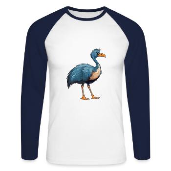 Strauß buntes Aquarell Cartoon Kawaii Tier - Unisex Baseballshirt langarm - Weiß/Navy - Vorne - Nik (191cm)