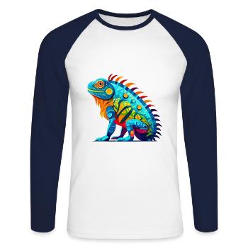 Iguana Colorful Watercolor Cartoon Kawaii Animal - Unisex Long Sleeve Baseball T-Shirt - white/navy - Front - Nik (191cm)