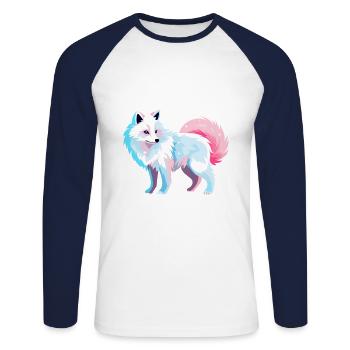 Arktisfuchs Bunte Aquarell-Karikatur Kawaii Anim - Unisex Baseballshirt langarm - Weiß/Navy - Vorne - Nik (191cm)