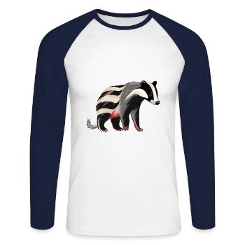 Blaireau Aquarelle Colorée Dessin Animé Kawaii Animal - T-shirt baseball manches longues Homme - blanc/marine - Devant - Nik (191cm)