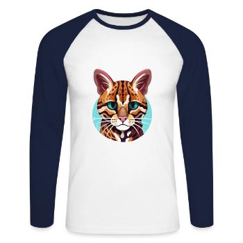 Ocelot Colorful Watercolor Cartoon Kawaii Animal - Unisex Long Sleeve Baseball T-Shirt - white/navy - Front - Nik (191cm)