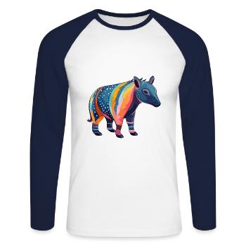 Tapir Colorful Watercolor Cartoon Kawaii Animal - Unisex Long Sleeve Baseball T-Shirt - white/navy - Front - Nik (191cm)