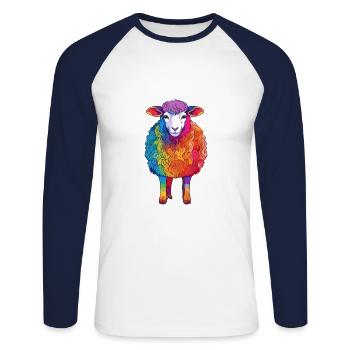 Schaf Buntes Aquarell Cartoon Kawaii Tier - Unisex Baseballshirt langarm - Weiß/Navy - Vorne - Nik (191cm)