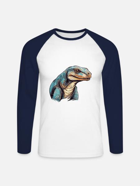 Komodo Drago colorato acquerello cartone animato Kawaii A - Maglia da baseball a manica lunga da uomo - bianco/navy