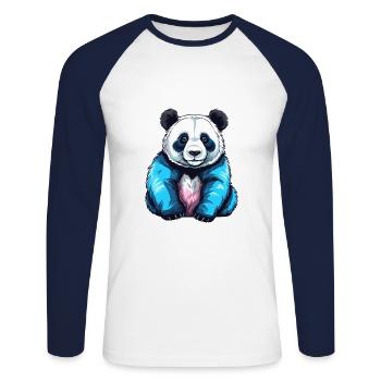 Panda Buntes Aquarell Cartoon Kawaii Tier - Unisex Baseballshirt langarm - Weiß/Navy - Vorne - Nik (191cm)