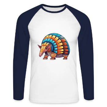 Gürteltier Bunte Aquarell-Karikatur Kawaii Anima - Unisex Baseballshirt langarm - Weiß/Navy - Vorne - Nik (191cm)