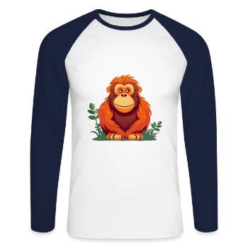 Orangutan Colorful Watercolor Cartoon Kawaii Anima - Unisex Long Sleeve Baseball T-Shirt - white/navy - Front - Nik (191cm)