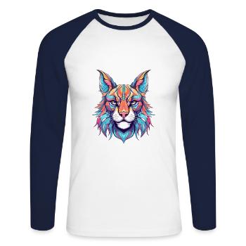 Lynx Colorful Watercolor Cartoon Kawaii Animal - Unisex Long Sleeve Baseball T-Shirt - white/navy - Front - Nik (191cm)