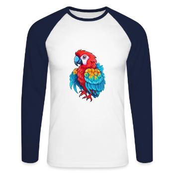 Parrot Colorful Watercolor Cartoon Kawaii Animal - Unisex Long Sleeve Baseball T-Shirt - white/navy - Front - Nik (191cm)