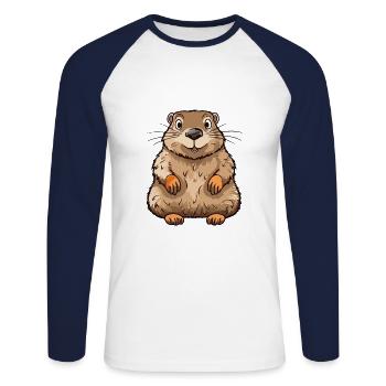 Und täglich grüßt das Murmeltier bunte Aquarell-Karikatur Kawaii Anima - Unisex Baseballshirt langarm - Weiß/Navy - Vorne - Nik (191cm)