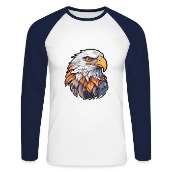 Aigle Aquarelle Colorée Dessin Animé Kawaii Animal - T-shirt baseball manches longues Homme - blanc/marine - Devant - Nik (191cm)
