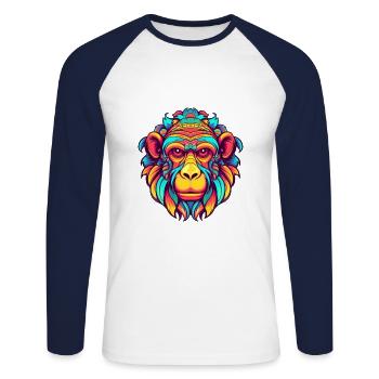 Monkey Colorful Watercolor Cartoon Kawaii Animal - Unisex Long Sleeve Baseball T-Shirt - white/navy - Front - Nik (191cm)