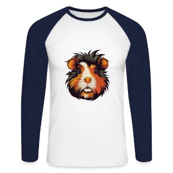 Cochon d’Inde Aquarelle Colorée Dessin Animé Kawaii Anim - T-shirt baseball manches longues Homme - blanc/marine - Devant - Nik (191cm)